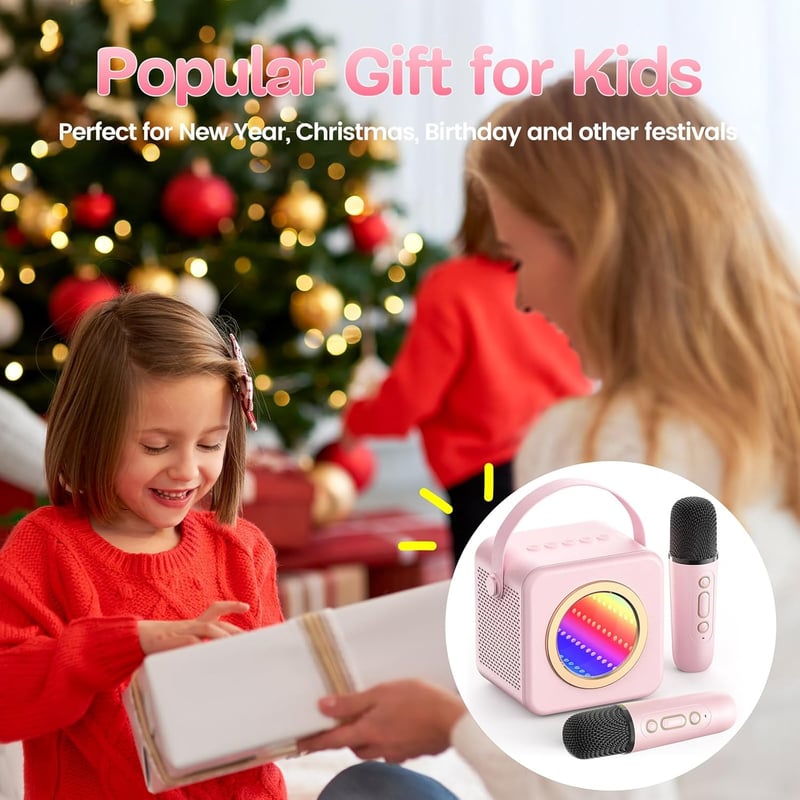 Karaoke Machine with Wireless Microphones and LED Lights for Kids