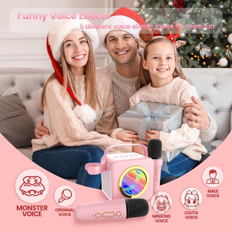 Karaoke Machine with Wireless Microphones and LED Lights for Kids