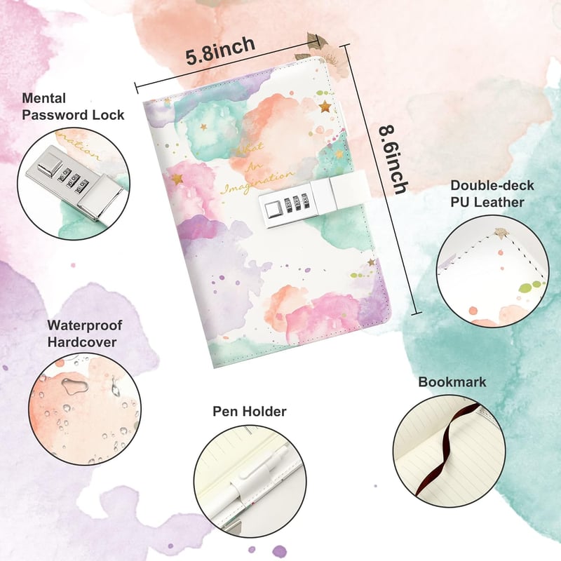 Tie-Dye Lock Diary for Girls 8-12 - 192 Pages with Pen