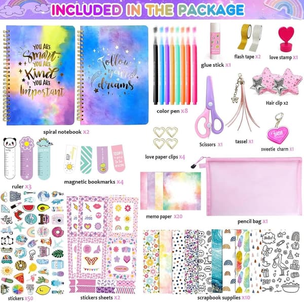 DIY Journal Kit for Girls - 150+ Pcs Scrapbook & Craft Set
