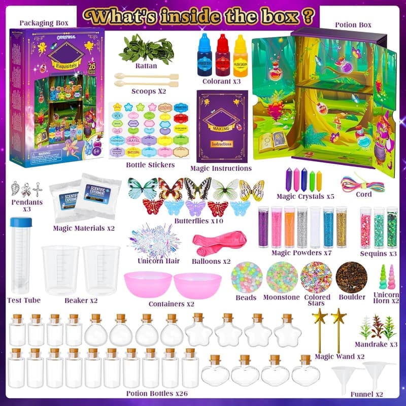 Fairy Magic Potions Kit - 26 DIY Wizard Craft Bottles for Kids