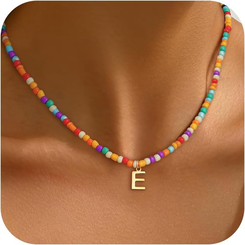 Colorful Initial Beaded Choker Necklace for Girls