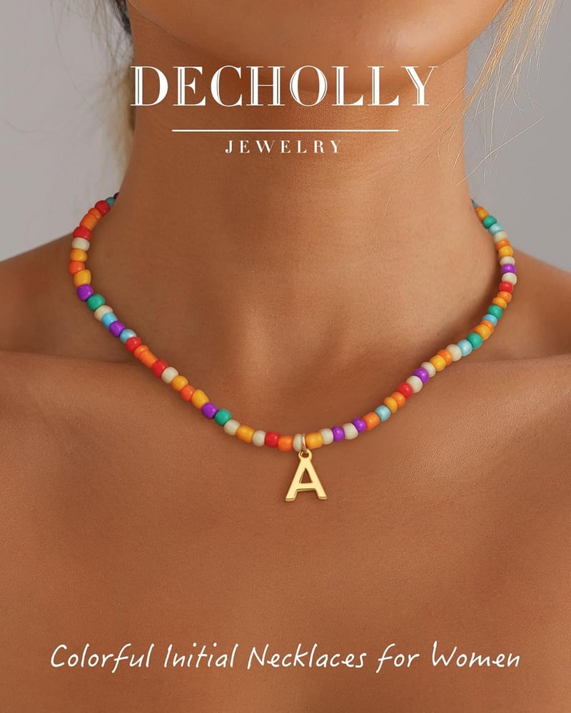 Colorful Initial Beaded Choker Necklace for Girls