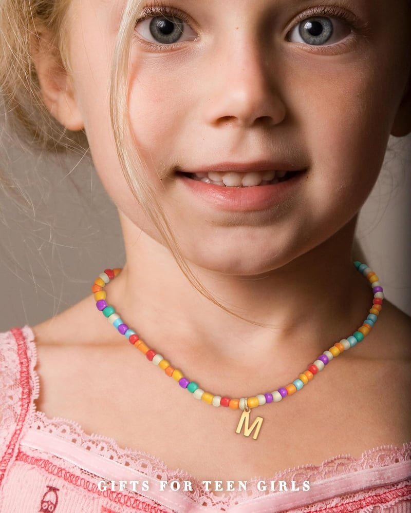 Colorful Initial Beaded Choker Necklace for Girls