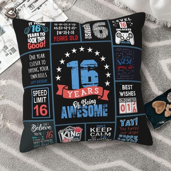 16th Birthday Throw Pillow Cover for Boys - 18x18 Inch