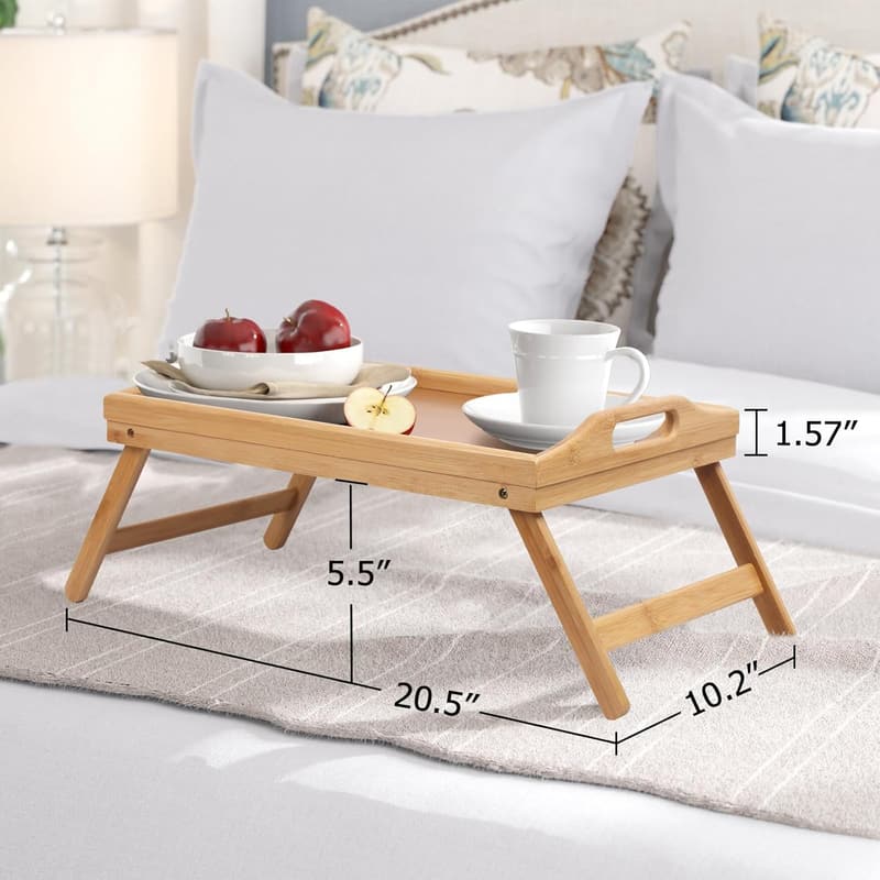 Bamboo Folding Bed Tray Table with Handles for Breakfast and Snacks