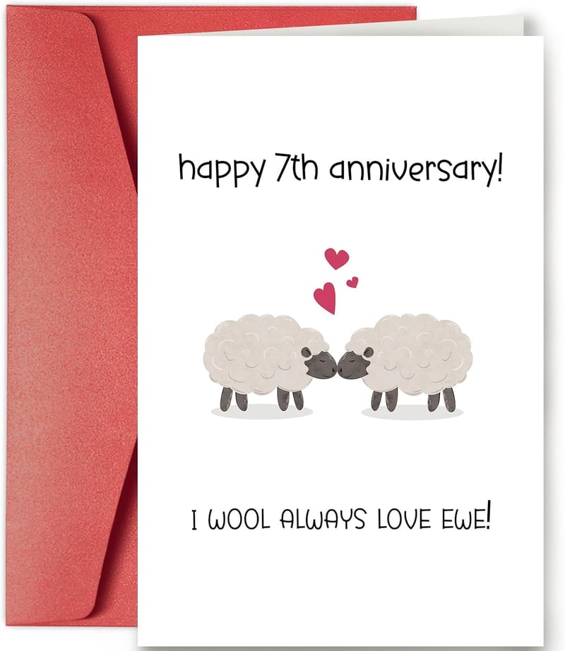 Seventh Anniversary Card for Couples - Funny Wool Design
