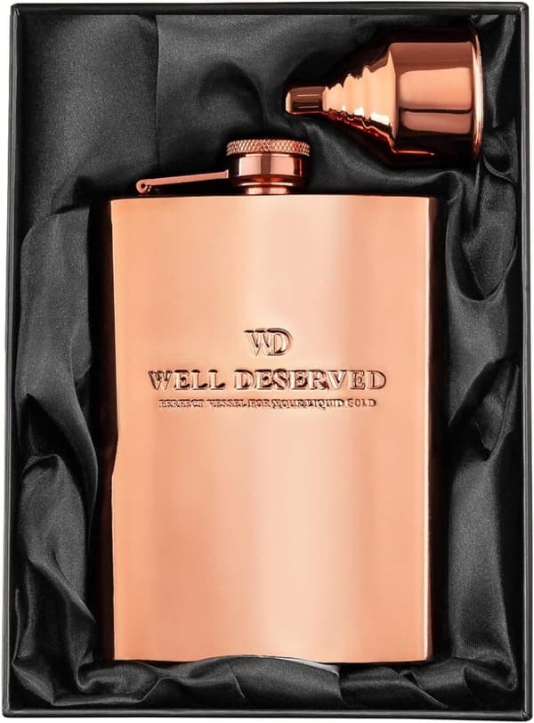 7th Anniversary Copper Flask Gift Set for Men - 8oz, Engraved