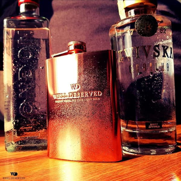 7th Anniversary Copper Flask Gift Set for Men - 8oz, Engraved