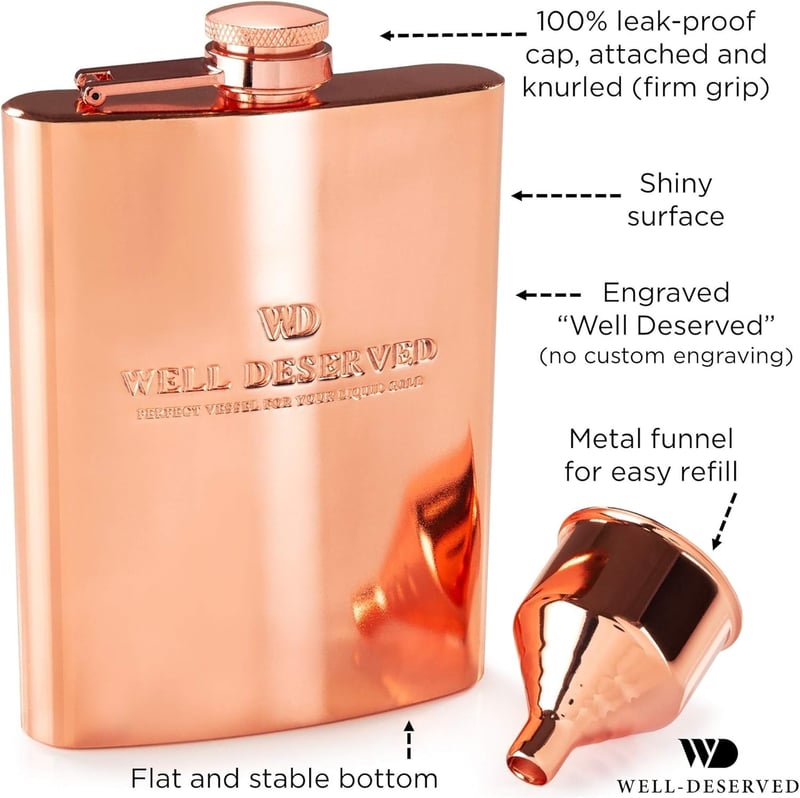 7th Anniversary Copper Flask Gift Set for Men - 8oz, Engraved