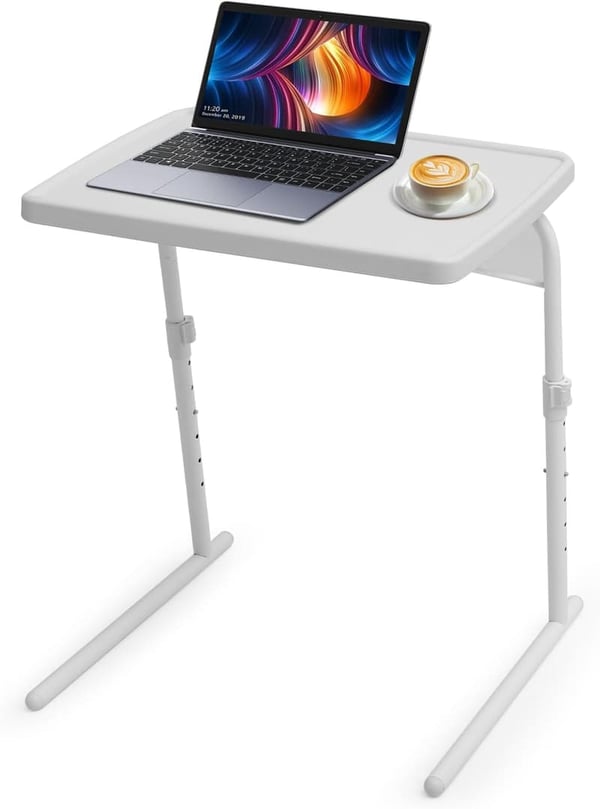 Portable Folding TV Tray Table - Height & Tilt Adjustable, White