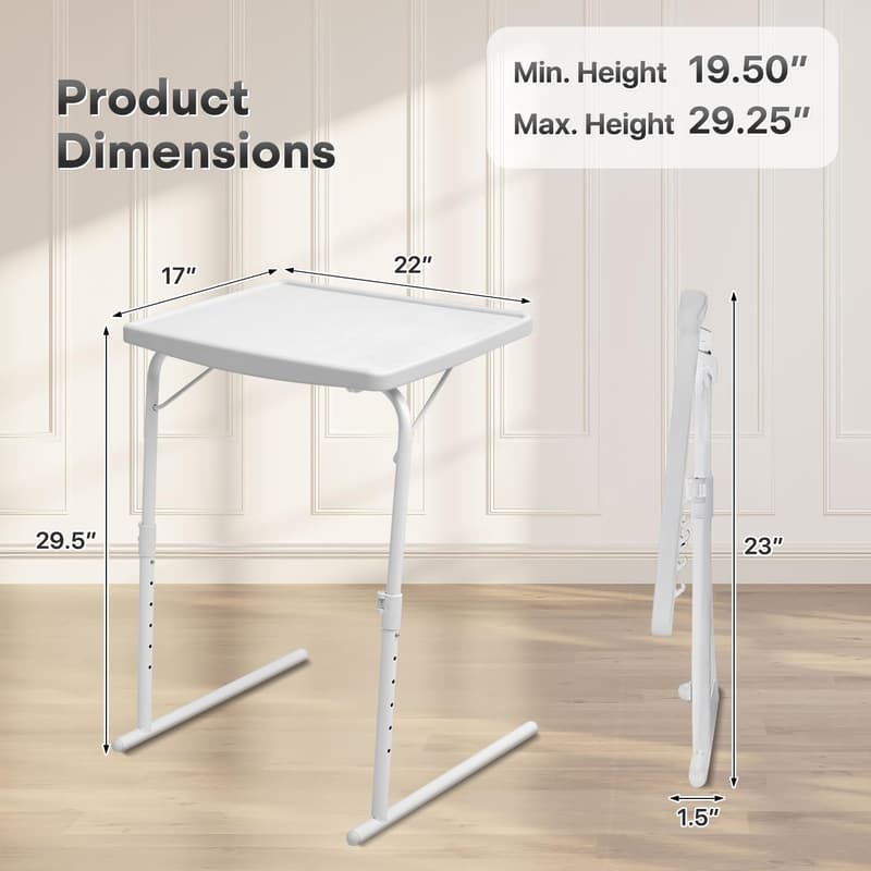 Portable Folding TV Tray Table - Height & Tilt Adjustable, White