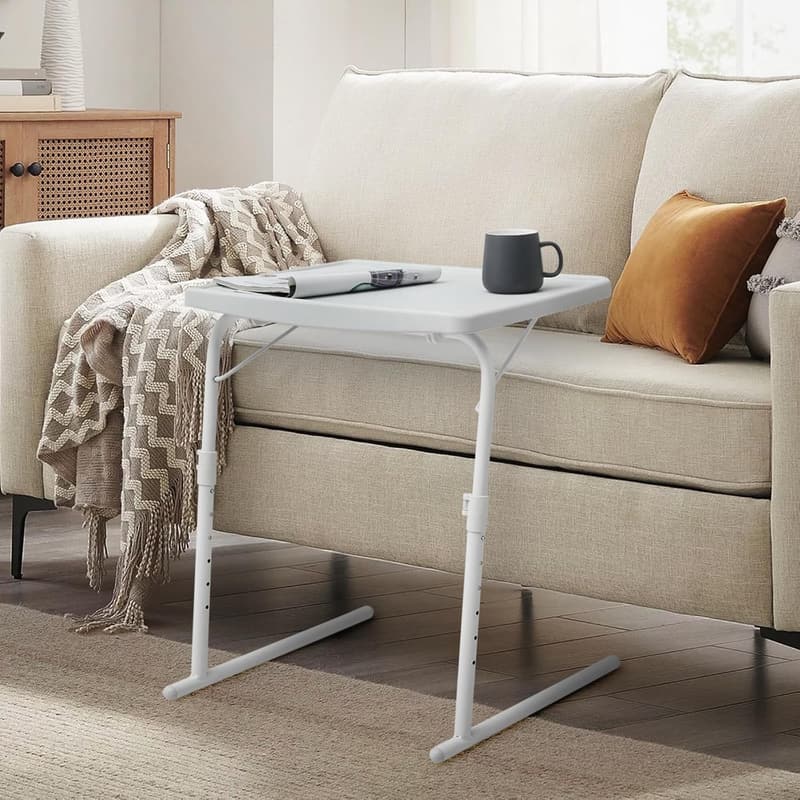 Portable Folding TV Tray Table - Height & Tilt Adjustable, White