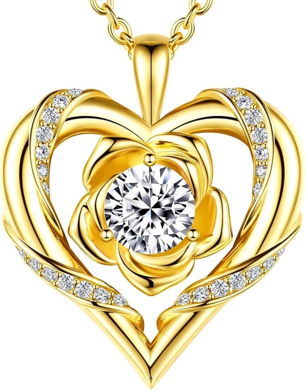 Rose Flower Heart Moissanite Necklace for Anniversary - S925 Silver