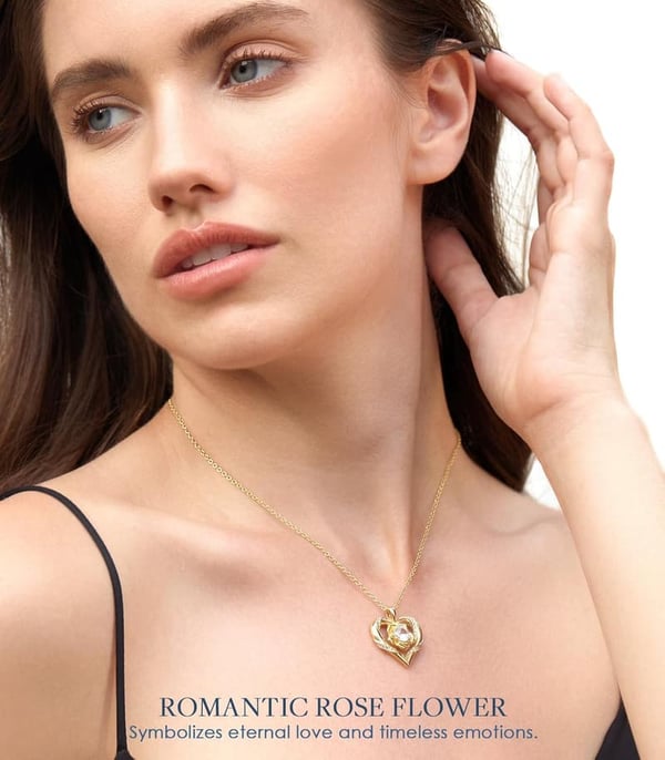 Rose Flower Heart Moissanite Necklace for Anniversary - S925 Silver