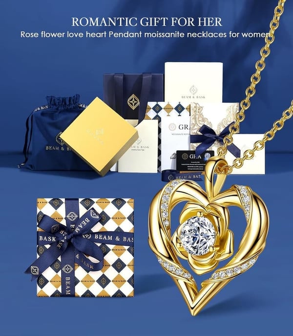 Rose Flower Heart Moissanite Necklace for Anniversary - S925 Silver