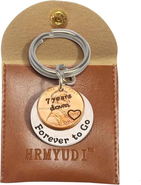 7th Anniversary Copper Keychain with 2018 Penny
