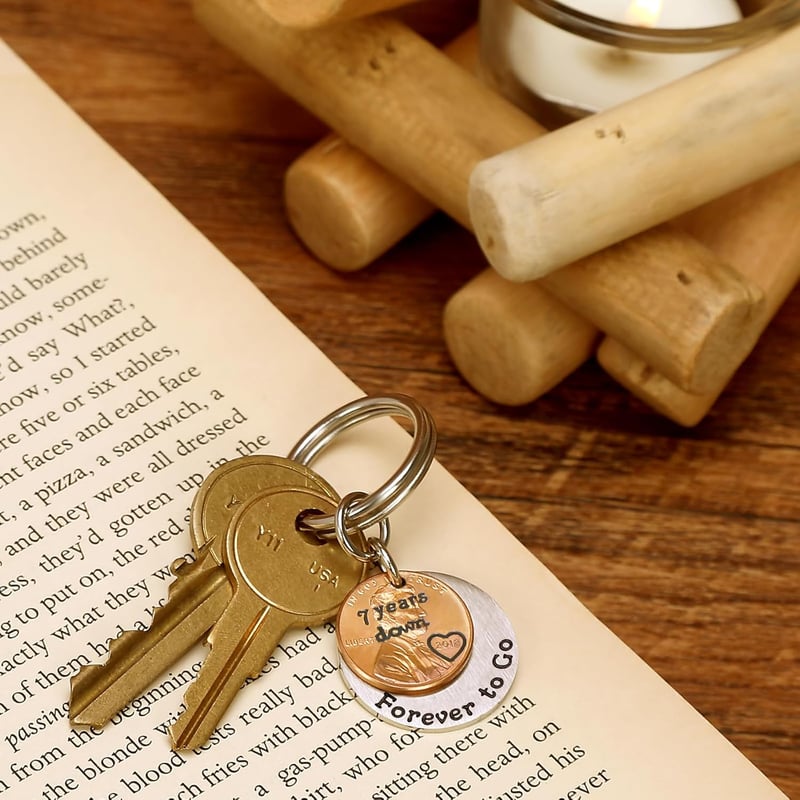 7th Anniversary Copper Keychain with 2018 Penny