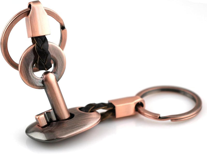 Couples Leather Keychain Ring with Copper Accent