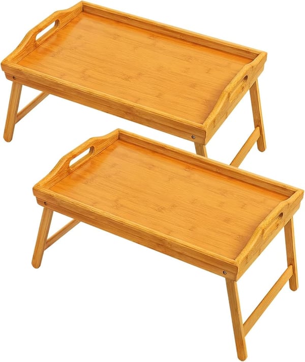 Bamboo Breakfast Bed Tray Table Set with Folding Legs