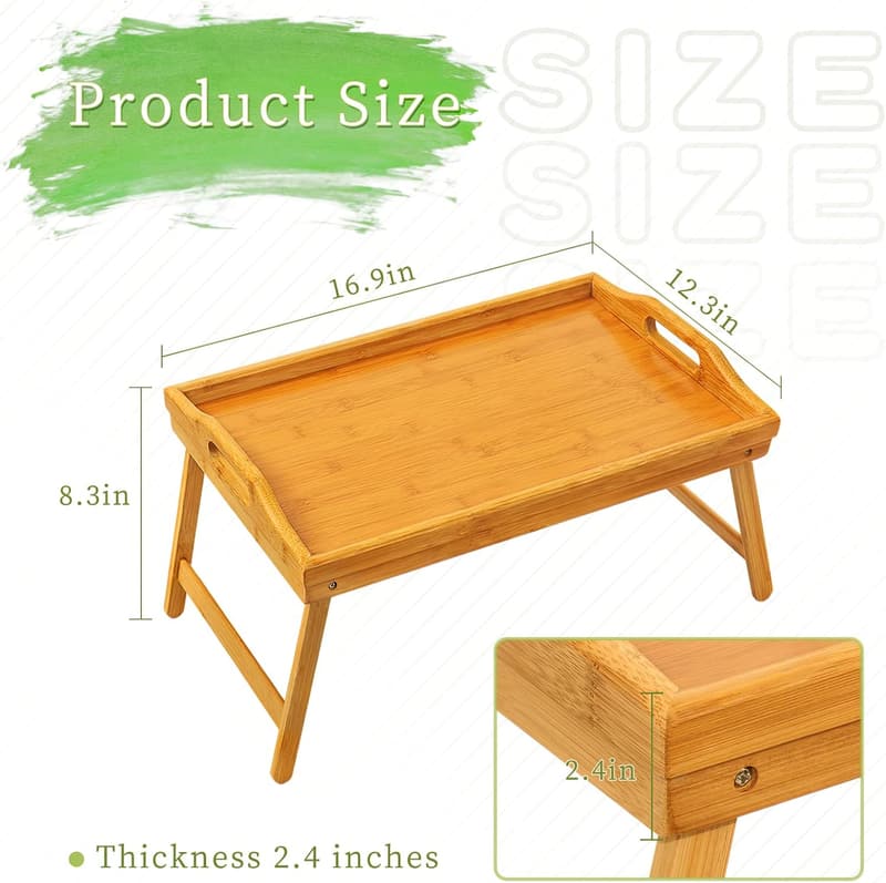 Bamboo Breakfast Bed Tray Table Set with Folding Legs