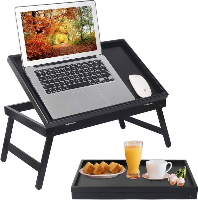 Adjustable Black Bed Tray Table for Breakfast and Snacks