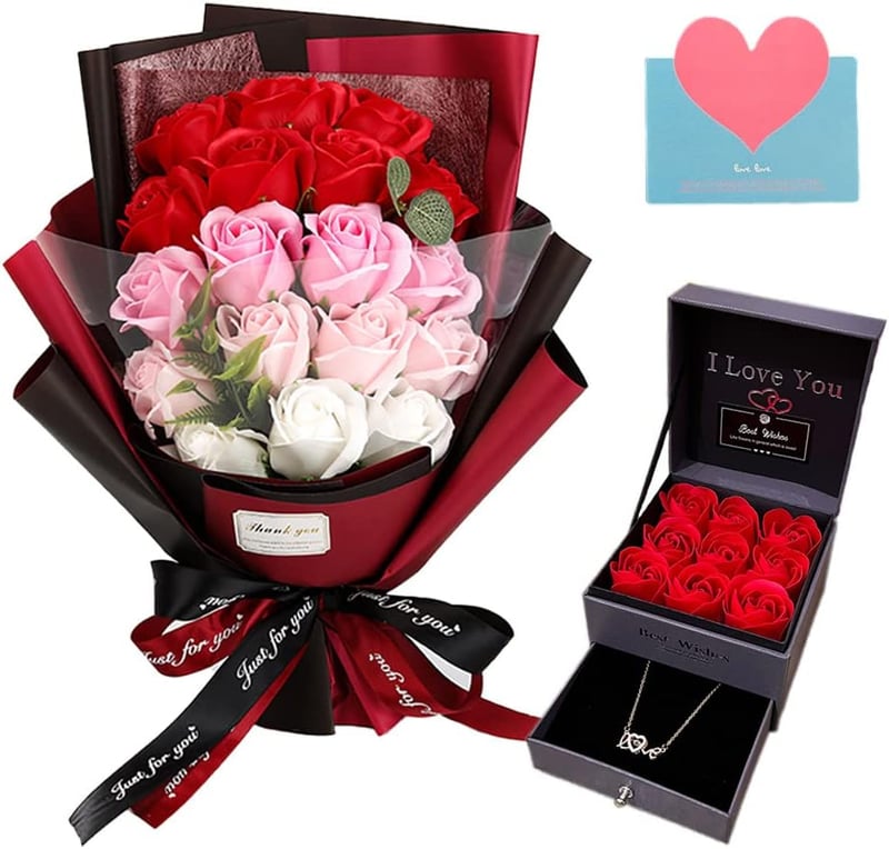 Valentine's Day Artificial Rose Bouquet with Love Necklace for Her