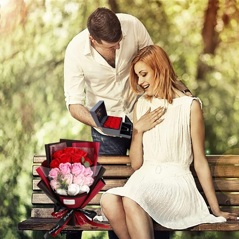 Valentine's Day Artificial Rose Bouquet with Love Necklace for Her