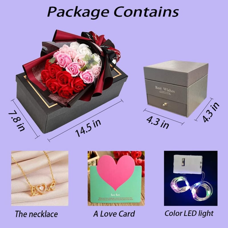 Valentine's Day Artificial Rose Bouquet with Love Necklace for Her