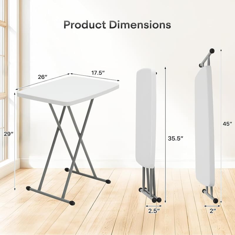 Athena Collection 26-Inch Folding TV Tray Table - Adjustable Height