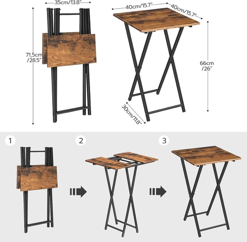 Portable Wooden Folding TV Tray Table for Small Spaces - Rustic Brown/Black