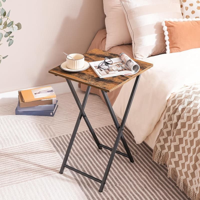 Portable Wooden Folding TV Tray Table for Small Spaces - Rustic Brown/Black