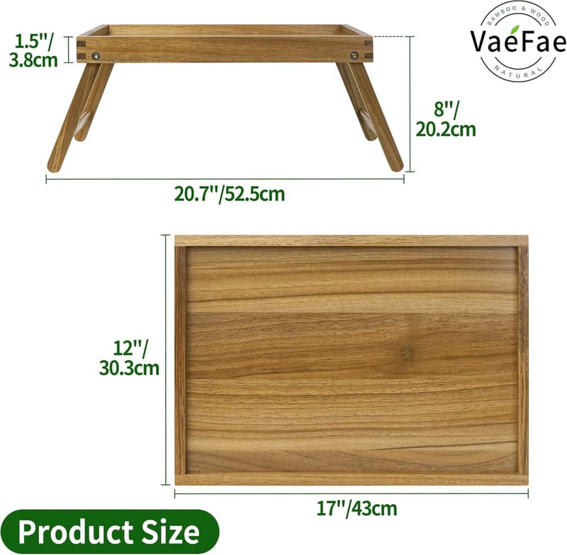 Acacia Wooden Bed Table Tray with Folding Legs