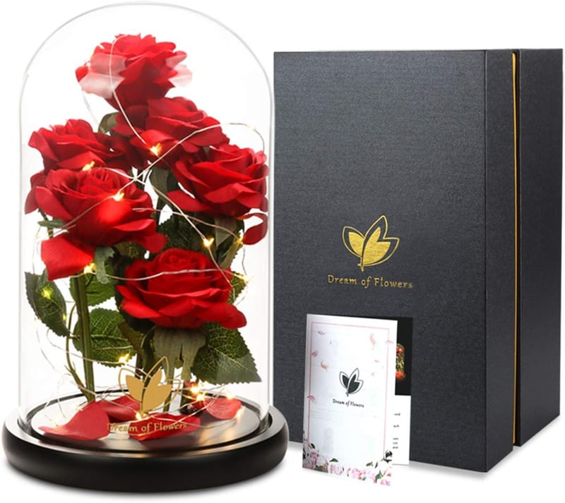 Birthday Gift - Artificial Silk Rose in Glass Dome for Mom