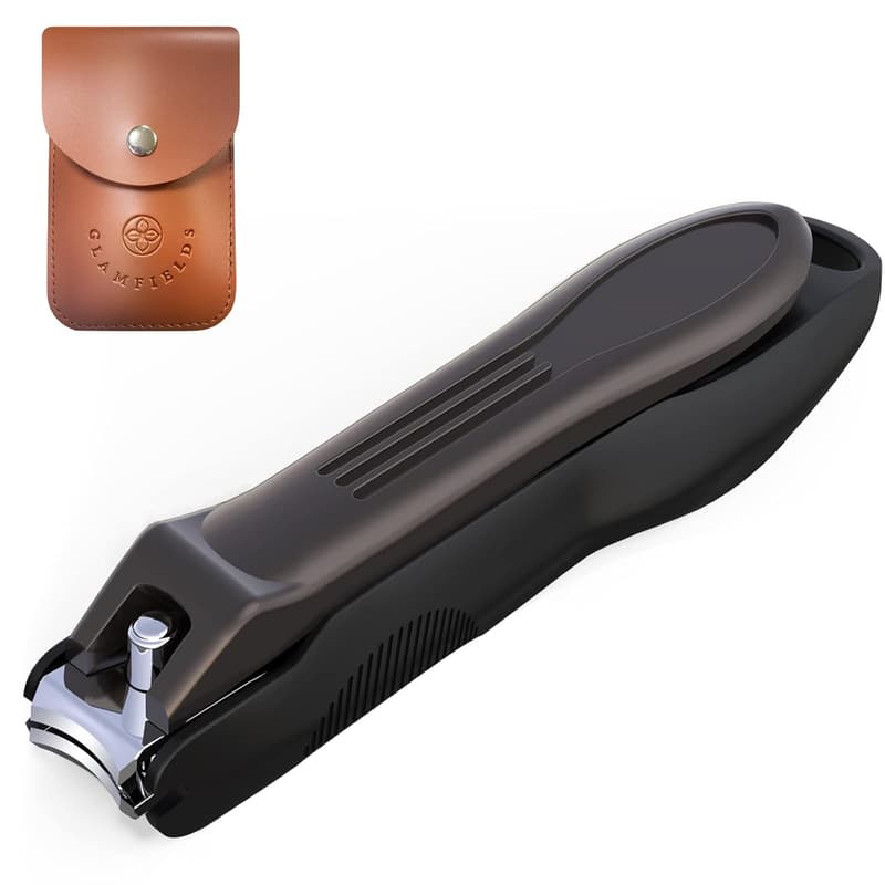 Nail Clippers Set with No-Splash Storage Box & Leather Case