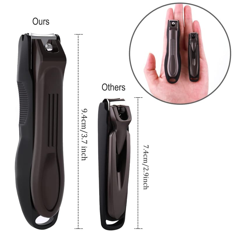 Nail Clippers Set with No-Splash Storage Box & Leather Case