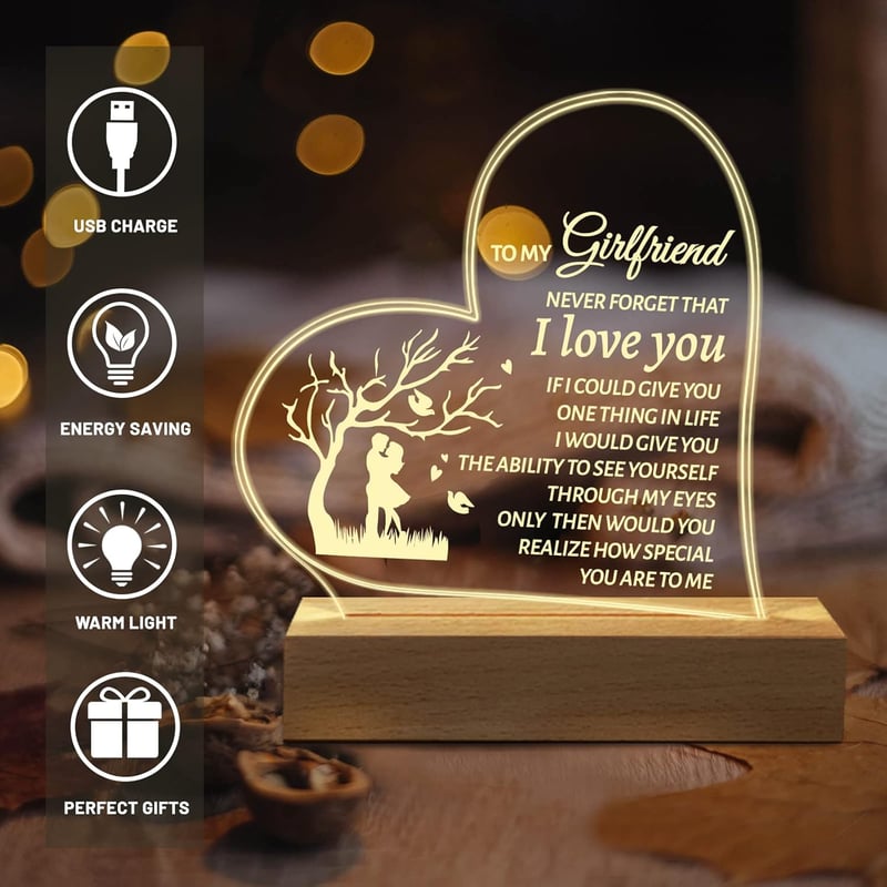 Valentine's Day Acrylic Engraved Night Light for Girlfriend