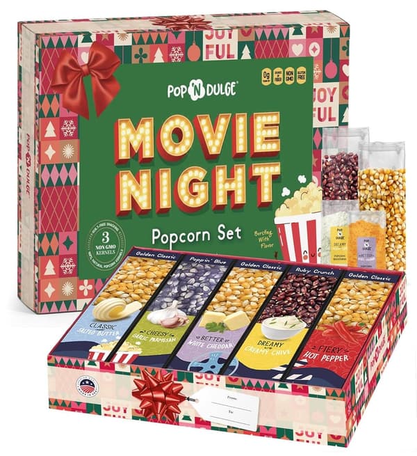Christmas Movie Night Gift Basket - 10 Gourmet Popcorns & Flavorings