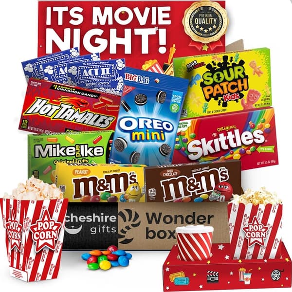 Movie Night Gift Basket with Candy, Popcorn & Snacks