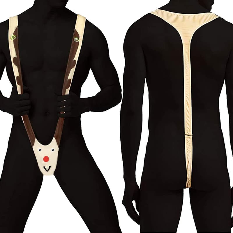 Funny Men's Reindeer Mankini Thong - Naughty Gift for Adults