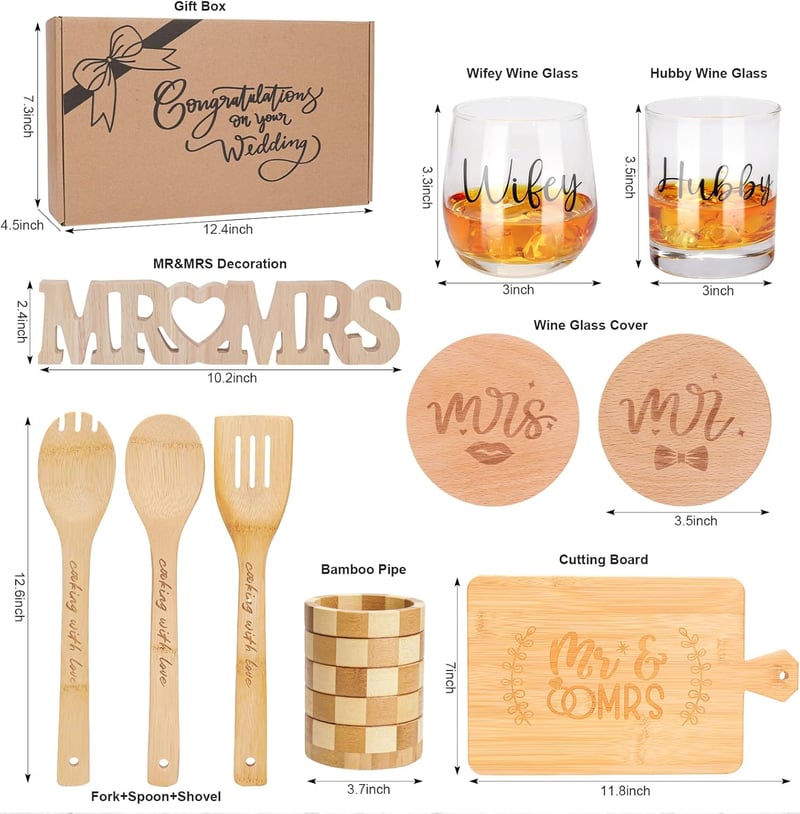 Couples' Wedding Gift Basket with Cutting Board & Wine Glasses