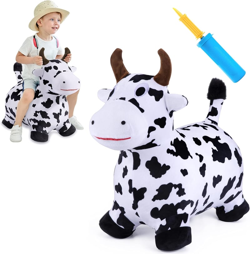 Toddler Bouncy Cow Hopper Toy - Plush Ride-On for 1-4 Years