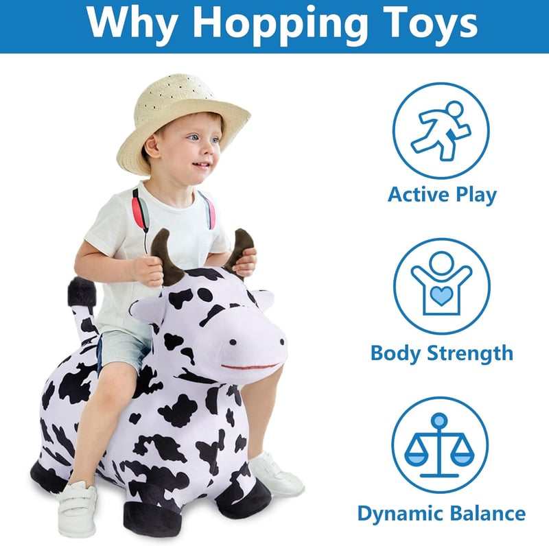 Toddler Bouncy Cow Hopper Toy - Plush Ride-On for 1-4 Years