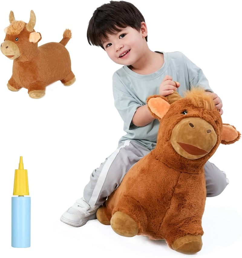 Toddler Brown Plush Cow Hopper - Bouncy Ride-On Toy for Kids