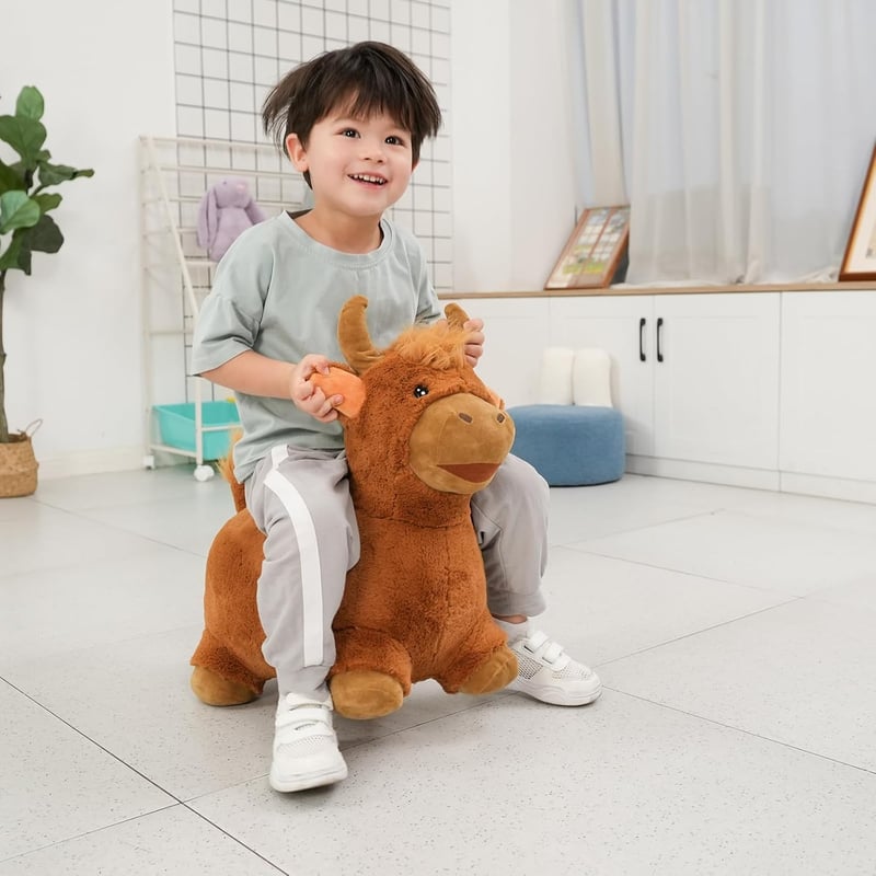 Toddler Brown Plush Cow Hopper - Bouncy Ride-On Toy for Kids
