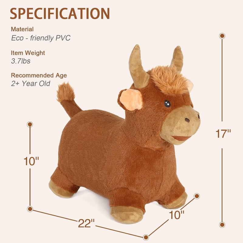 Toddler Brown Plush Cow Hopper - Bouncy Ride-On Toy for Kids
