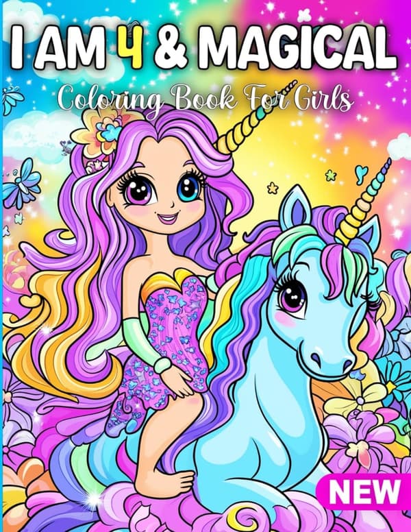 4th Birthday Coloring Book for Girls: Unicorns & Princesses