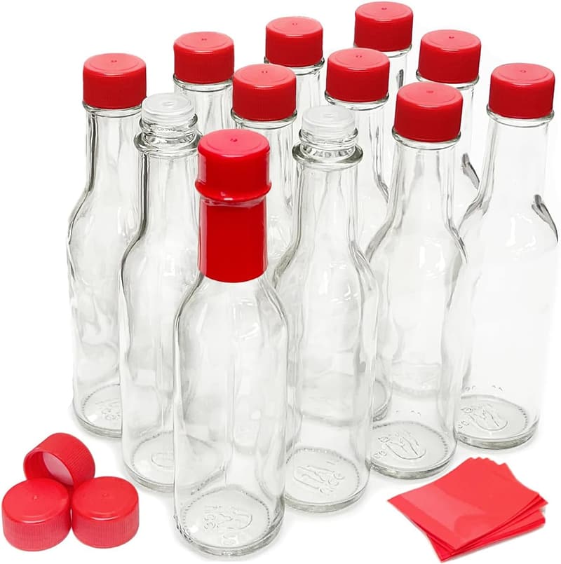 Case of 12 Hot Sauce Bottles with Red Caps - 5 Oz