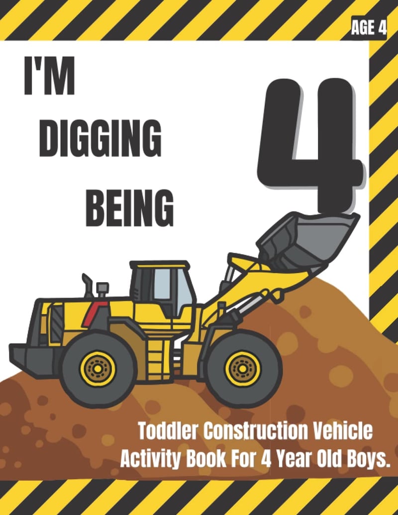 4th Birthday Construction Vehicle Activity Book for Boys, 50 Pages