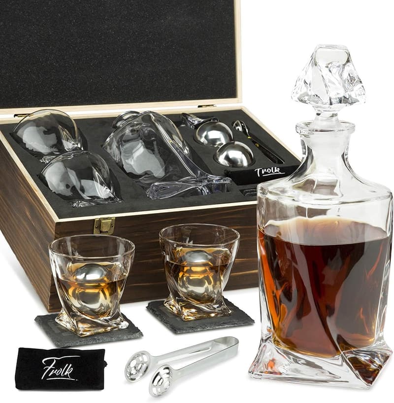 Whiskey Decanter Gift Set for Men - Twisted Decanter with Glasses